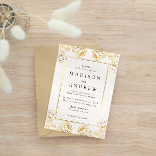 Flower Gold Frame Elegant Modern Simple Wedding Invitation
