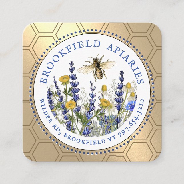 Flower Gold Honeycomb Bee Honey Business Card  (Front)