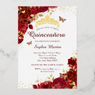 Flower Gold Red Butterfly Elegant Quinceanera