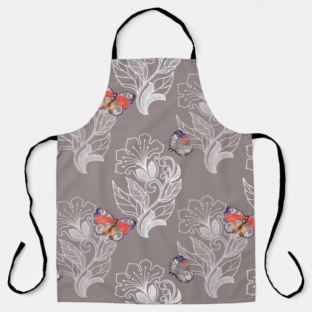 Flower graphic and butterfly, watercolor, pattern  apron (Front)