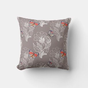 Flower graphic and butterfly, watercolor, pattern cushion