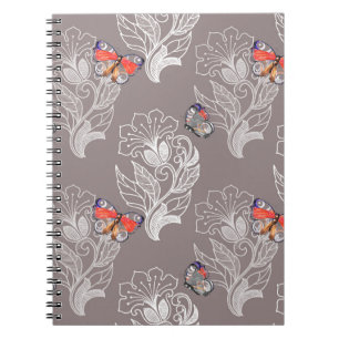 Flower graphic and butterfly, watercolor, pattern notebook
