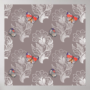 Flower graphic and butterfly, watercolor, pattern  poster