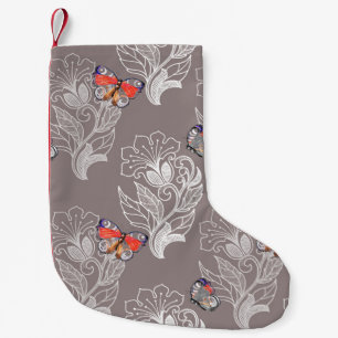 Flower graphic and butterfly, watercolor, pattern  small christmas stocking