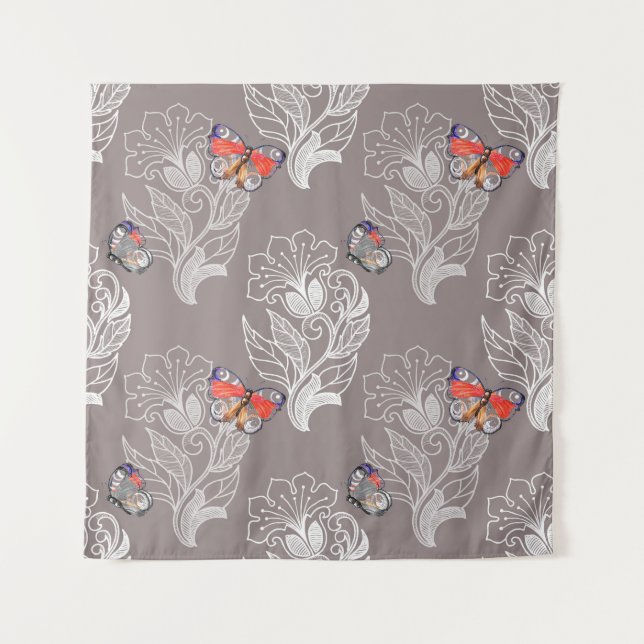 Flower graphic and butterfly, watercolor, pattern  tapestry (Front)