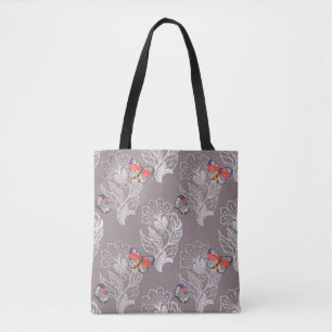Flower graphic and butterfly, watercolor, pattern tote bag