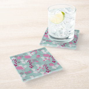 flower green glass coaster