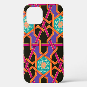 Flower green orange and purple Geometric ethnic na iPhone 12 Case