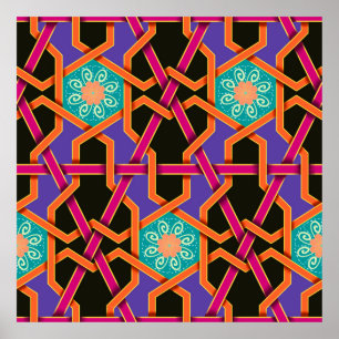 Flower green orange and purple Geometric ethnic na Poster