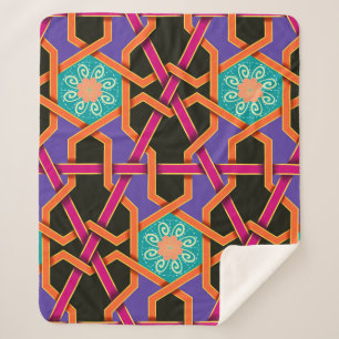 Flower green orange and purple Geometric ethnic na Sherpa Blanket