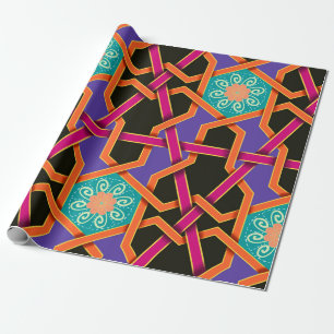 Flower green orange and purple Geometric ethnic na Wrapping Paper