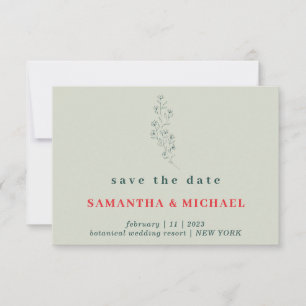 Flower Green Red Boho Rustic Save date Wedding Invitation