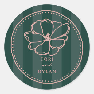 Flower Green Stripe Wedding Classic Round Sticker