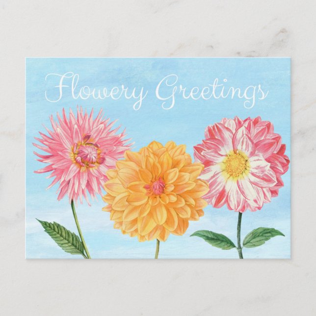 Flower Greetings Floral Illustration Postcard (Front)