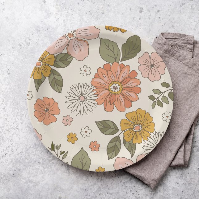 Flower Groovy | Boho | 70s theme Paper Plate (Creator Uploaded)