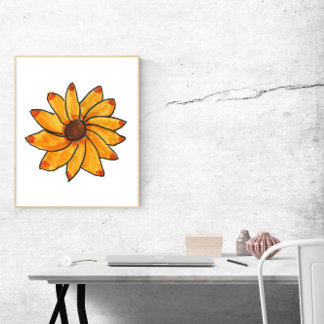 Flower Hand Drawn Yellow Marker Poster