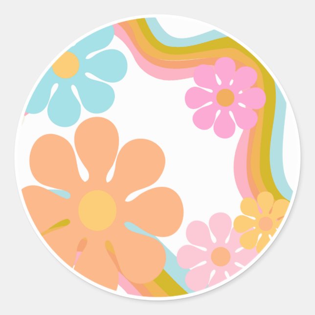 Flower Happy Birthday Sticker Mod 60s 70s Pink (Front)
