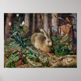 Flower hare art forest vintage poster