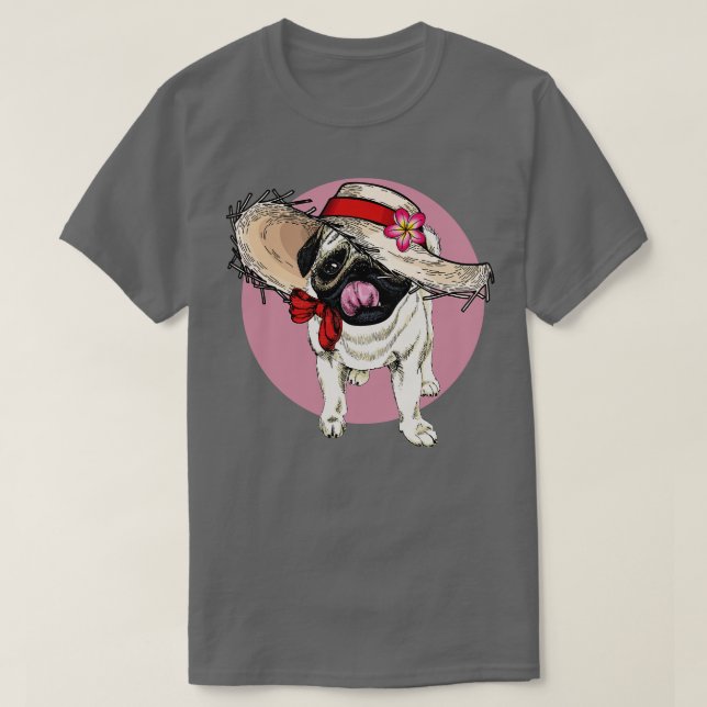 Flower Hat Dog Pug T-Shirt (Design Front)
