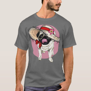 Flower Hat Dog Pug T-Shirt