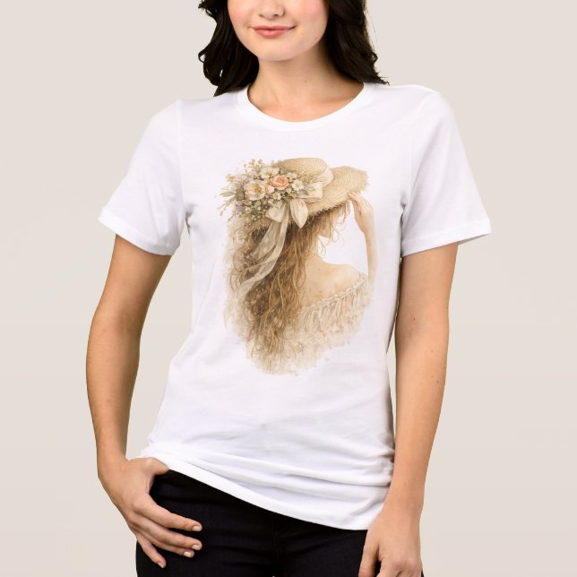 Flower Hat Lady Tri-Blend Shirt (Front)