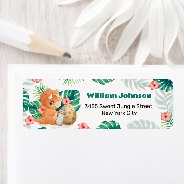 Flower Hatching Dino Baby Shower Return Address (Insitu)