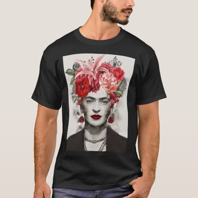Flower head Frida kahlo art flower gift for fans E T-Shirt (Front)