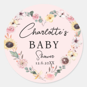Flower-Heart BABY Shower     Classic Round Sticker