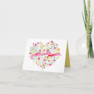 Flower heart bouquet art thank you card