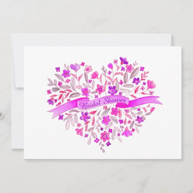 Flower heart bouquet flower bridal shower invites (Front)