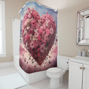 Flower Heart & Butterfly Shower Curtain