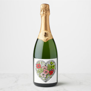 flower heart champagne bottle label