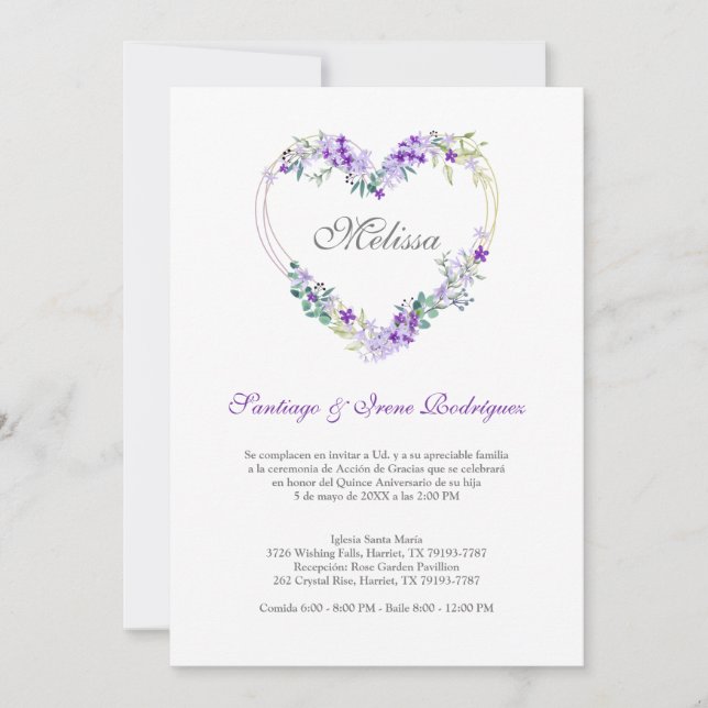 Flower Heart in Morados para Quinceañera (Front)