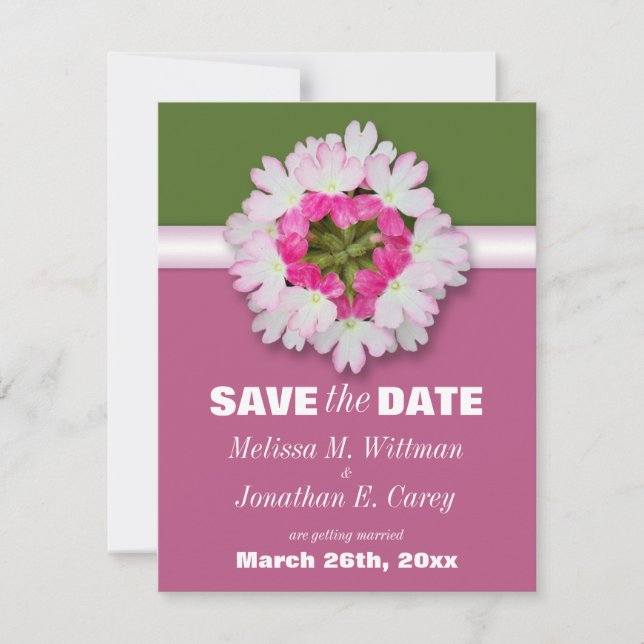Flower Heart Pink Green Save the Date Announcement (Front)