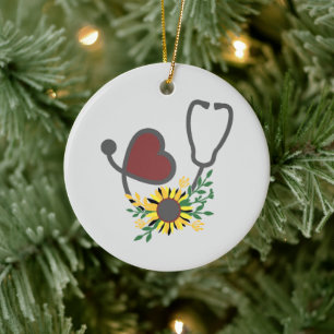 Flower Heart Stethoscope Ceramic Tree Decoration