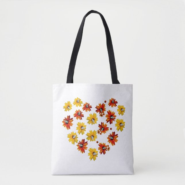 Flower Heart with Butterflies - Romantic Design Tote Bag (Front)
