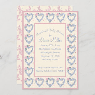 Flower Hearts and Bows Pink Baby Shower Invitation