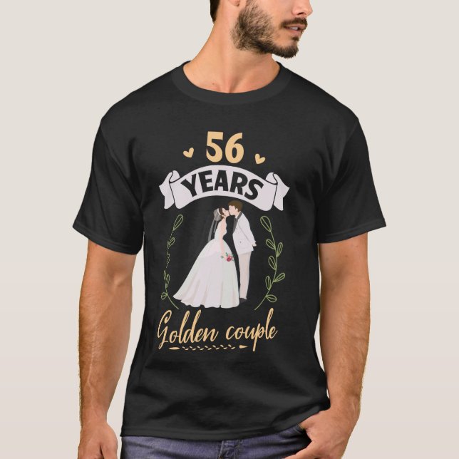 Flower Hearts Husband Wife Kissing 56 Years Golden T-Shirt (Front)