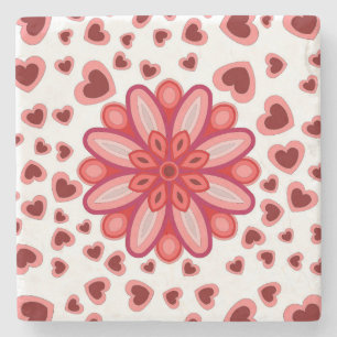 FLOWER HEARTS RED LOVE VALENTINE GIFT STONE COASTER