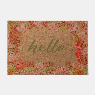 Flower Hello Doormat, Colourful Flower Doormat