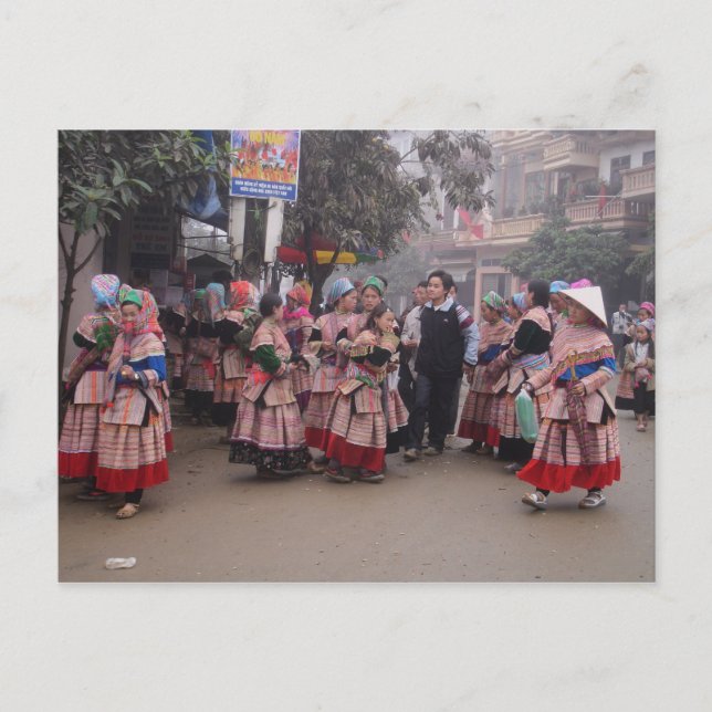 Flower Hmong going to Market Postcard (Front)