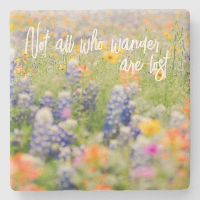 Flower Home Decor with Travel Quote Stone Coaster (Front)