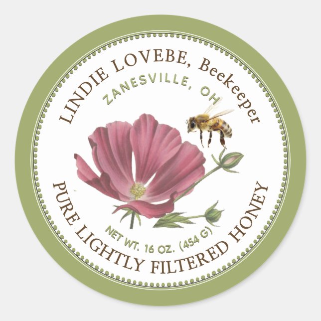 Flower Honey Label with Bee (Front)