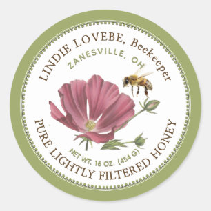 Flower Honey Label with Bee