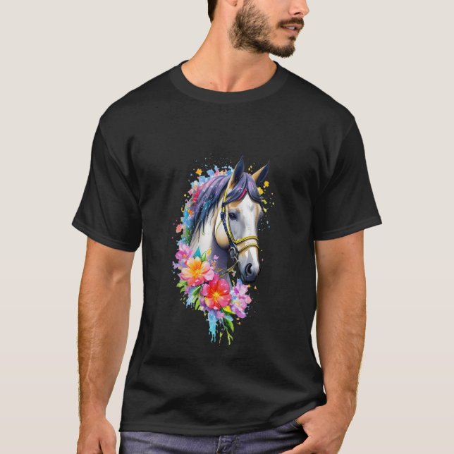 Flower Horse Spring Nature Horse Lovers For Women  T-Shirt (Front)