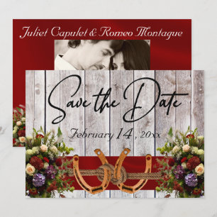 Flower & Horseshoes Red Ribbon Wedding Save The Date