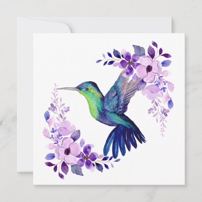 Flower Hummingbird Blank Card (Front)