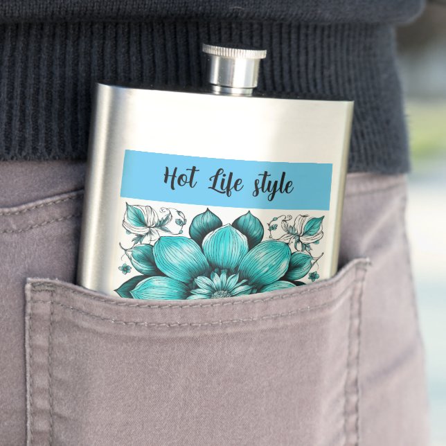 Flower Hyper realistic Pen Illustration Print" Hip Flask (In Situ)