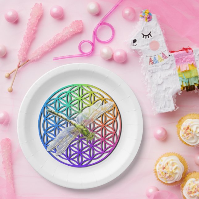 Flower if Life dragonfly art sacred geometry     Paper Plate (Party)