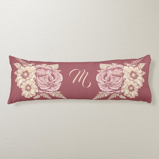 Flower Illustration custom monogram body pillow (Front)